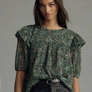 Chic Green Floral Blouse